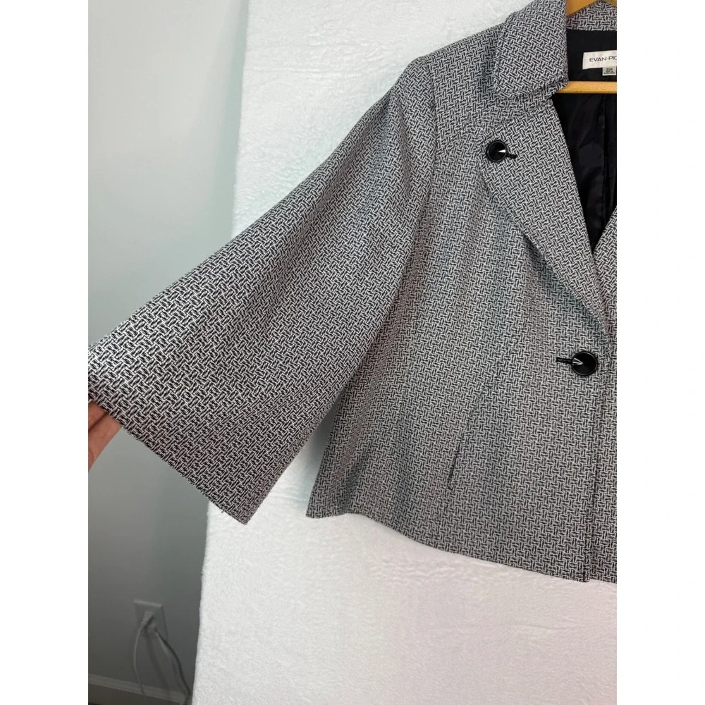 Evan Picone Womens 20W Black White Geometric Print Cropped‎ Jacket Blazer